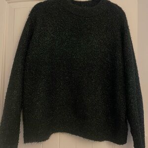 Cozy  Dark Green Fuzzy Crewneck Sweater - Women's